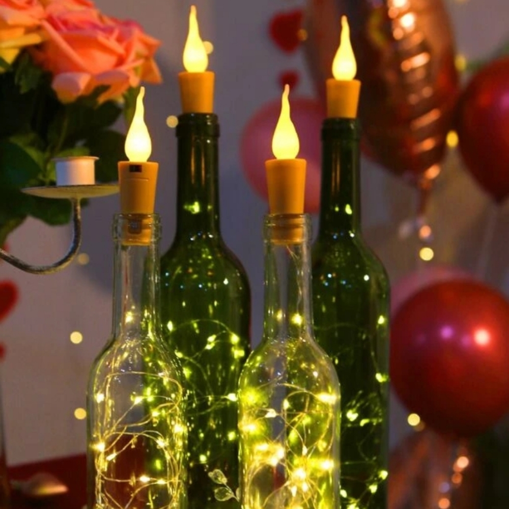 Candle Bottle String Light Faux Flame Wine Liquor Bottle Nightlight Candlelight